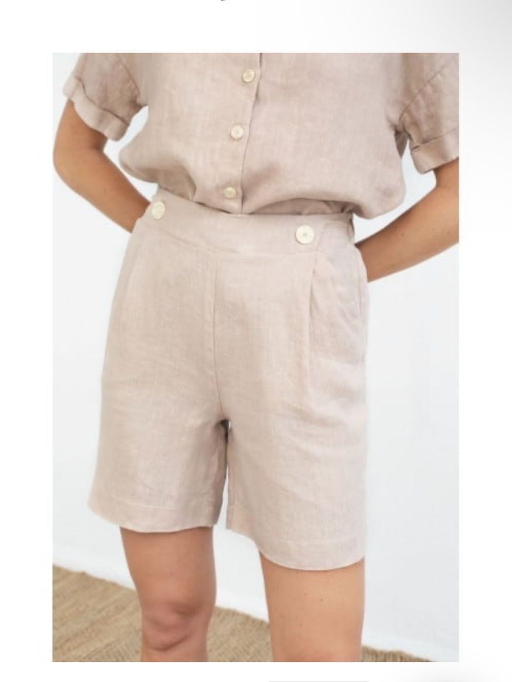 Beige High-Waist Linen Bermuda Shorts